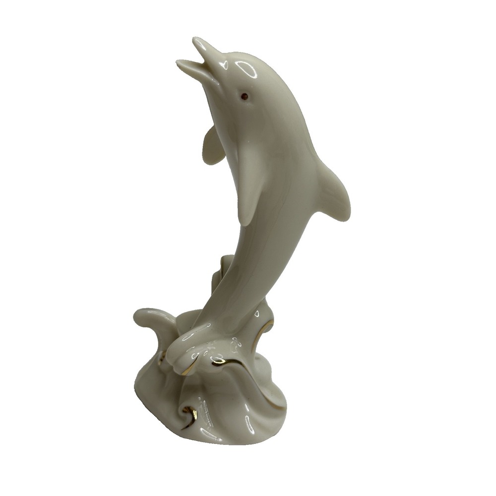 Lenox Jumping Waves Dolphin 4"  Ivory Bone China 24 K Gold Trim - Picture 3 of 6
